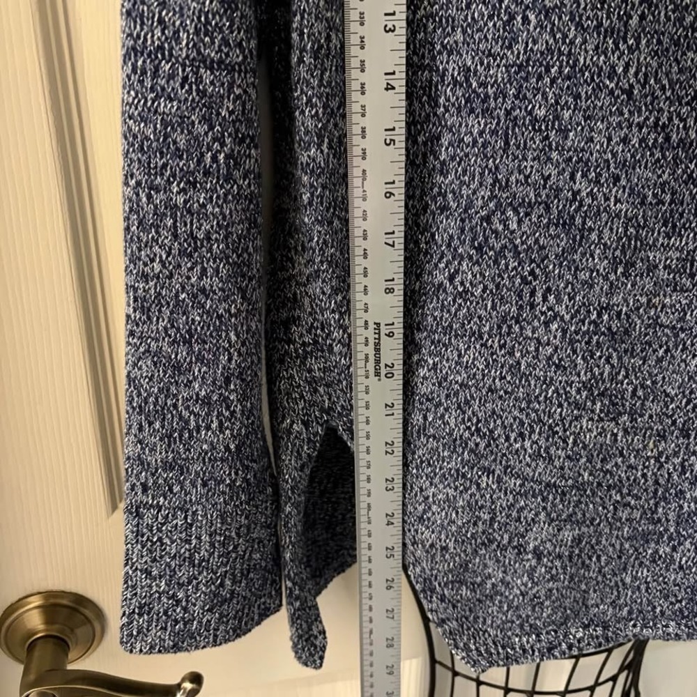 White House Black Market L Marled Knit Cowl Neck Sweater Blue Side Slits - Picture 7 of 8